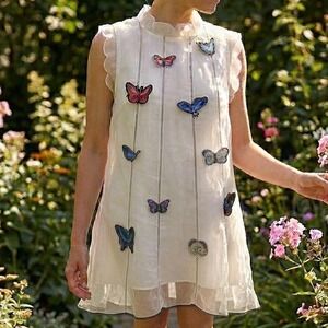Butterfly Applique Organza Mini Dress White Sm Fairycore Cottagecore Whimsical